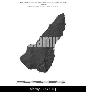 Atauro Island in der Banda-See, gehört zu Osttimor, isoliert auf einer zweistufigen Höhenkarte, mit Entfernungsskala Stockfoto