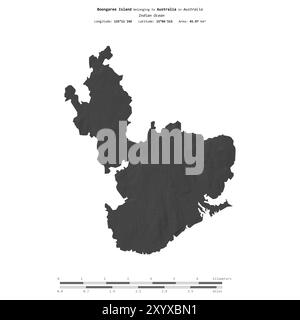 Boongaree Island im Indischen Ozean, gehört zu Australien, isoliert auf einer zweistufigen Höhenkarte mit Entfernungsskala Stockfoto