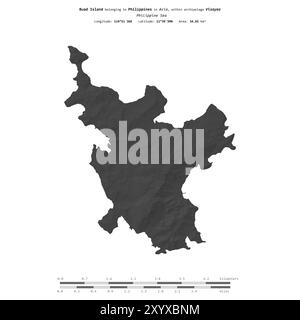 Buad Island in der Philippinischen See, die zu den Philippinen gehört, isoliert auf einer zweistufigen Höhenkarte, mit Entfernungsskala Stockfoto