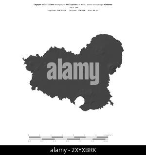 Cagayan Sulu Island in der Sulu-See, die zu den Philippinen gehört, isoliert auf einer zweistufigen Höhenkarte mit Entfernungsskala Stockfoto