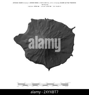 Carlisle Island in der Beringsee, die zu den Vereinigten Staaten gehört, isoliert auf einer zweistufigen Höhenkarte mit Entfernungsskala Stockfoto