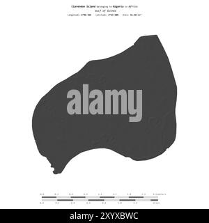 Clarendon Island im Golf von Guinea, zu Nigeria gehört, isoliert auf einer zweistufigen Höhenkarte mit Entfernungsskala Stockfoto