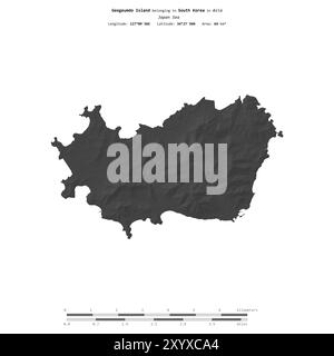 Geogeumdo-Insel im Japanischen Meer, die zu Südkorea gehört, isoliert auf einer zweistufigen Höhenkarte mit Entfernungsskala Stockfoto