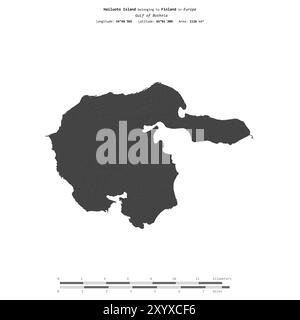 Hailuoto Island im Bottnischen Golf, zu Finnland gehört, isoliert auf einer zweistufigen Höhenkarte mit Entfernungsskala Stockfoto