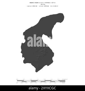 Hawakil Island im Roten Meer, zu Eritrea gehört, isoliert auf einer zweistufigen Höhenkarte, mit Entfernungsskala Stockfoto