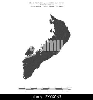 Ilha de Itaparica im Südatlantik, zu Brasilien gehört, isoliert auf einer zweistufigen Höhenkarte mit Entfernungsskala Stockfoto