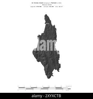 Die Insel Ko Tarutao in der Malakka-Straße, die zu Thailand gehört, isoliert auf einer zweistufigen Höhenkarte mit Entfernungsskala Stockfoto