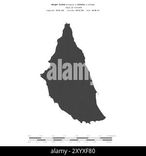 Die Insel Nargen im Finnischen Golf, die zu Estland gehört, isoliert auf einer zweistufigen Höhenkarte mit Entfernungsskala Stockfoto