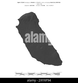 Die Insel Nguna in der Korallensee gehört zu Vanuatu, isoliert auf einer zweistufigen Höhenkarte mit Entfernungsskala Stockfoto