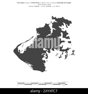 Ilha Orango im Nordatlantik, das zu Guinea-Bissau gehört, isoliert auf einer zweistufigen Höhenkarte mit Entfernungsskala Stockfoto