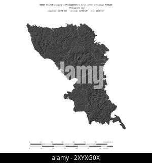 Samar Island in der Philippinischen See, die zu den Philippinen gehört, isoliert auf einer zweistufigen Höhenkarte, mit Entfernungsskala Stockfoto