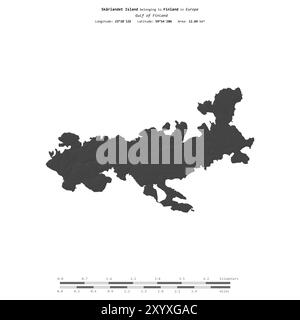 Skarlandet Island im Finnischen Golf, zu Finnland gehört, isoliert auf einer zweistufigen Höhenkarte mit Entfernungsskala Stockfoto