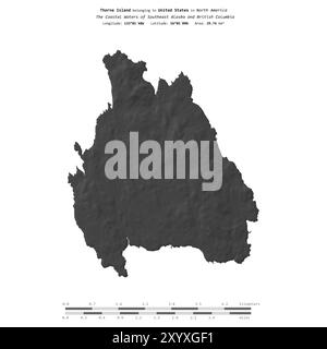 Thorne Island in den Küstengewässern von Südost-Alaska und British Columbia, die zu den Vereinigten Staaten gehören, isoliert auf einer zweistufigen Höhenkarte, mit Stockfoto