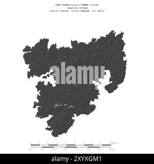 Tjorn Island im Kattegat, das zu Schweden gehört, isoliert auf einer zweistufigen Höhenkarte, mit Entfernungsskala Stockfoto