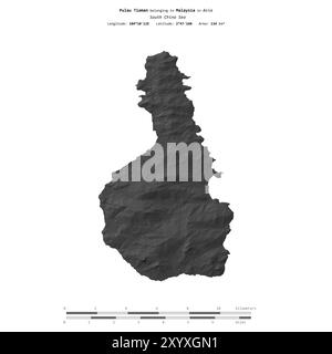 Pulau Tioman im Südchinesischen Meer, das zu Malaysia gehört, isoliert auf einer zweistufigen Höhenkarte mit Entfernungsskala Stockfoto