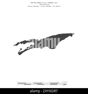 Vinh Thuc Insel im Südchinesischen Meer, zu Vietnam gehört, isoliert auf einer zweistufigen Höhenkarte, mit Entfernungsskala Stockfoto