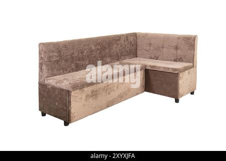 Braunes Sofa in Eckkonfiguration. Polstermöbel aus Velourstoff. Stockfoto