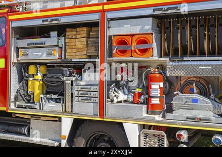 Innenansicht eines Feuerwehrfahrzeugs Stockfoto