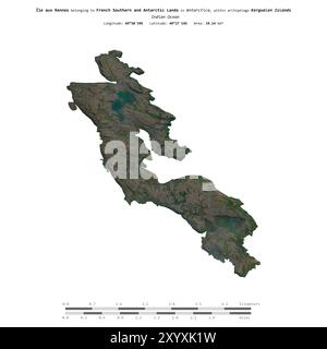 Ile aux Rennes im Indischen Ozean, die zu französischen südlichen und antarktischen Ländern gehört, isoliert auf einem Satellitenbild, das am 18. Oktober 2023 mit Di aufgenommen wurde Stockfoto