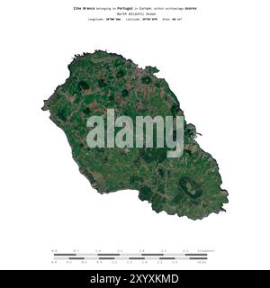 Ilha Branca im Nordatlantik, das zu Portugal gehört, isoliert auf einem Satellitenbild, das am 12. Februar 2021 mit Entfernungsskala aufgenommen wurde Stockfoto
