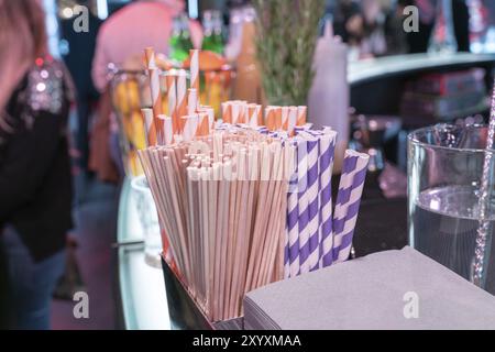 Frankfurt, Deutschland. Februar 2019. Umweltfreundliche Papierhalme auf der Ambiente Messe 2019 Stockfoto