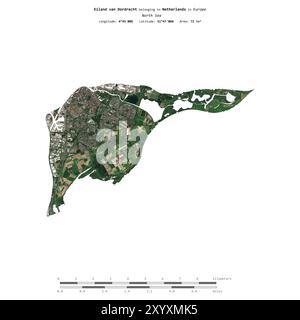 Eiland van Dordrecht in der Nordsee, das zu den Niederlanden gehört, isoliert auf einem Satellitenbild, das am 7. September 2023 mit Entfernungsskala aufgenommen wurde Stockfoto