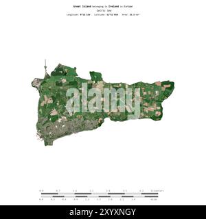 Great Island in the Celtic Sea, gehört zu Irland, isoliert auf einem Satellitenbild, das am 4. Juni 2023 mit Entfernungsskala aufgenommen wurde Stockfoto