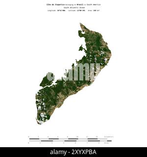 Ilha de Itaparica im Südatlantik, das zu Brasilien gehört, isoliert auf einem Satellitenbild, das am 22. September 2021 mit Entfernungsskala aufgenommen wurde Stockfoto