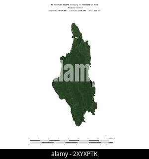 Die Insel Ko Tarutao in der Malakka-Straße, die zu Thailand gehört, wurde auf einem Satellitenbild vom 21. Januar 2022 mit einer Skala isoliert Stockfoto