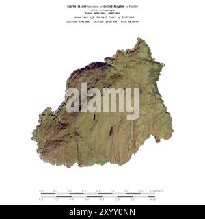 Scarba Island in den Inneren Meeren vor der Westküste Schottlands, die zum Vereinigten Königreich gehört, isoliert auf einem Satellitenbild, das am 8. März 2023 aufgenommen wurde Stockfoto