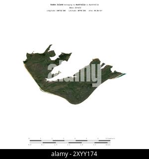 Snake Island in der Bass Strait, zu Australien gehört, isoliert auf einem Satellitenbild, das am 19. Oktober 2023 mit Entfernungsskala aufgenommen wurde Stockfoto