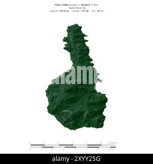 Pulau Tioman im Südchinesischen Meer, das zu Malaysia gehört, isoliert auf einem Satellitenbild, das am 6. Mai 2019 mit Entfernungsskala aufgenommen wurde Stockfoto