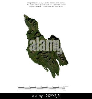 Wrangell Island in den Küstengewässern von Südost-Alaska und British Columbia, die zu den Vereinigten Staaten gehören, isoliert auf einem Satellitenbild, das aufgenommen wurde Stockfoto