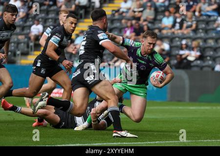 Kingston upon Hull, Großbritannien. 31. August 2024. *** Versuch Castlleford beim Super League Spiel zwischen Hull FC und Castleford Tigers im MKM Stadium, Kingston upon Hull, UK am 31. August 2024. Foto von Simon Hall. Nur redaktionelle Verwendung, Lizenz für kommerzielle Nutzung erforderlich. Keine Verwendung bei Wetten, Spielen oder Publikationen eines einzelnen Clubs/einer Liga/eines Spielers. Quelle: UK Sports Pics Ltd/Alamy Live News Stockfoto