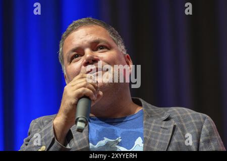 BONN, 19. MAI 2018: Aaron Douglas (*1971, kanadischer Schauspieler, Battlestar Galactica) spricht über seine Erfahrungen in Battlestar Galactica bei Fedco Stockfoto