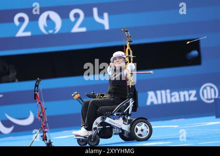 Paris, Frankreich. 31. August 2024. Chen Minyi aus China tritt beim Paralympischen Spiel der Frauen mit der W1-Goldmedaille gegen Sarka Pultar Musilova aus der Tschechischen Republik bei den Paralympischen Spielen 2024 in Paris, Frankreich, am 31. August 2024 an. Quelle: Hou Jun/Xinhua/Alamy Live News Stockfoto