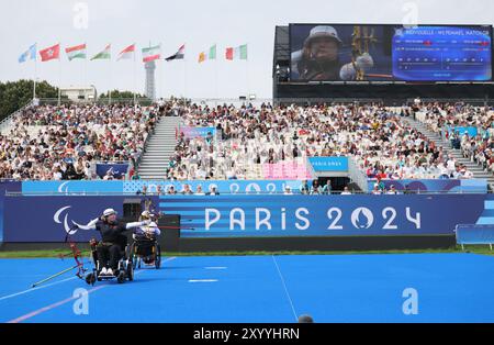 Paris, Frankreich. 31. August 2024. Chen Minyi (L) aus China tritt beim Paralympischen Spiel der Frauen mit der W1-Goldmedaille gegen Sarka Pultar Musilova aus der Tschechischen Republik bei den Paralympischen Spielen 2024 in Paris, Frankreich, 31. August 2024 an. Quelle: Hou Jun/Xinhua/Alamy Live News Stockfoto