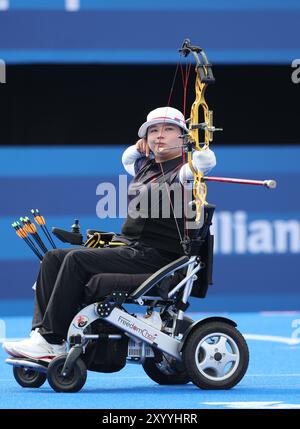 Paris, Frankreich. 31. August 2024. Chen Minyi aus China tritt beim Paralympischen Spiel der Frauen mit der W1-Goldmedaille gegen Sarka Pultar Musilova aus der Tschechischen Republik bei den Paralympischen Spielen 2024 in Paris, Frankreich, am 31. August 2024 an. Quelle: Hou Jun/Xinhua/Alamy Live News Stockfoto