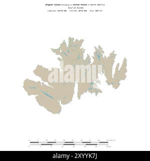 Afognak Island im Golf von Alaska, die zu den Vereinigten Staaten gehört, isoliert auf einer topografischen Karte im OSM-Standardstil mit Entfernungsskala Stockfoto