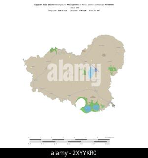 Cagayan Sulu Island in der Sulu-See, die zu den Philippinen gehört, isoliert auf einer topografischen Karte im OSM-Standard mit Entfernungsskala Stockfoto