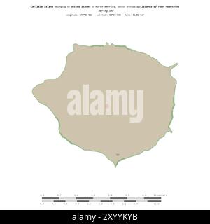 Carlisle Island in der Beringsee, die zu den Vereinigten Staaten gehört, isoliert auf einer topografischen Karte im OSM-Standard mit Entfernungsskala Stockfoto