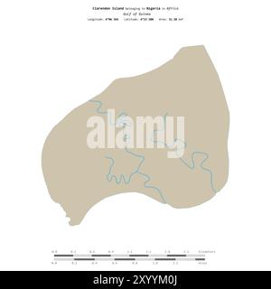 Clarendon Island im Golf von Guinea, das zu Nigeria gehört, isoliert auf einer topografischen Karte im OSM-Standard mit Entfernungsskala Stockfoto