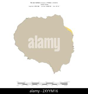 Ile aux Cochons im Indischen Ozean, das zu Frankreich gehört, isoliert auf einer topografischen Karte im OSM-Standard mit Entfernungsskala Stockfoto