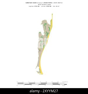 Cumberland Island im Nordatlantik, die zu den Vereinigten Staaten gehört, isoliert auf einer topografischen Karte im OSM-Standard mit Entfernungsskala Stockfoto
