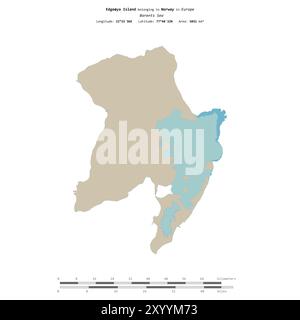 Edgeya Island in der Barentssee, zu Norwegen gehört, isoliert auf einer topografischen Karte im OSM-Standard mit Entfernungsskala Stockfoto
