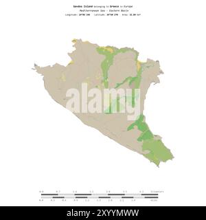 Insel Gavdos im Mittelmeer - östliches Becken, das zu Griechenland gehört, isoliert auf einer topografischen Karte im OSM-Standardstil, mit Entfernungsskala Stockfoto