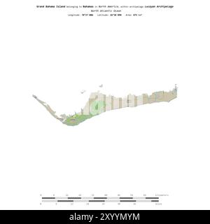 Grand Bahama Island im Nordatlantik, die zu den Bahamas gehört, isoliert auf einer topografischen Karte im OSM-Standard, mit Entfernungsskala Stockfoto