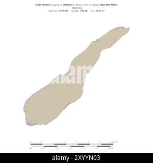 Pulau Fordate in der Banda See, gehört zu Indonesien, isoliert auf einer topografischen Karte im OSM-Standard mit Entfernungsskala Stockfoto