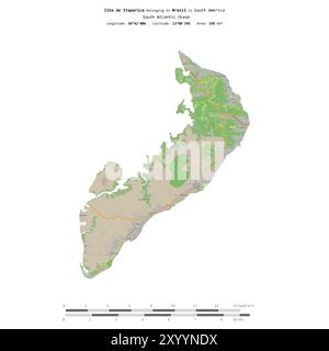 Ilha de Itaparica im Südatlantik, das zu Brasilien gehört, isoliert auf einer topographischen Karte im OSM-Standardstil, mit Entfernungsskala Stockfoto