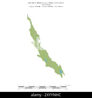 Isla Juan A. Ramirez im Golf von Mexiko, das zu Mexiko gehört, isoliert auf einer topografischen Karte im OSM-Standard mit Entfernungsskala Stockfoto